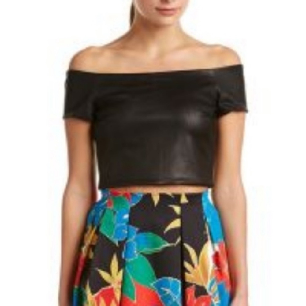 Alice + Olivia Black Leather Crop Top